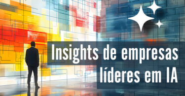 Desenho de várias formas geométricas quadradas e retangulares com cores distintas e a silhueta de um homem. A imagem tem o escrito "Insights de empresas líderes em IA".